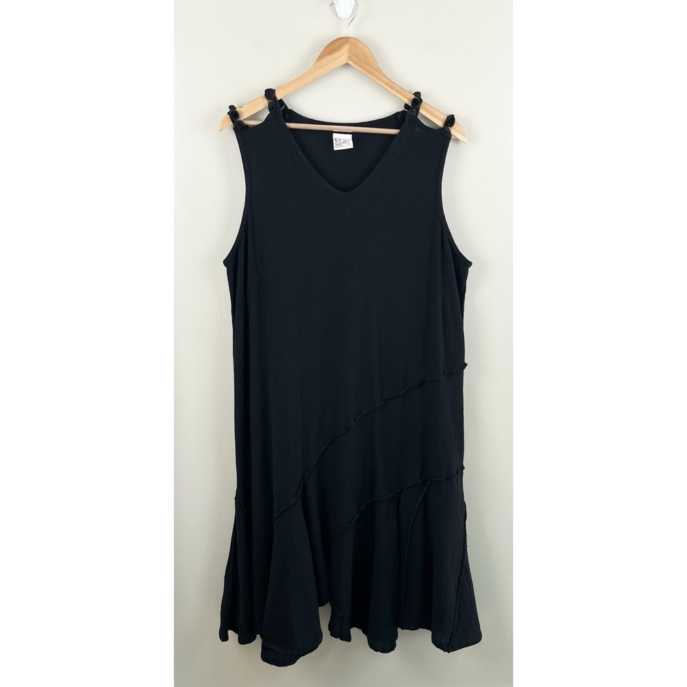 Oh My Gauze! Vtg Dress Lagenlook V-Neck Sleeveless Crinkled Boho Sz L/XL Black
